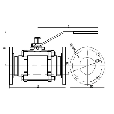 Кран шаровой AISI 304/316L фланец/фланец из трех частей схема